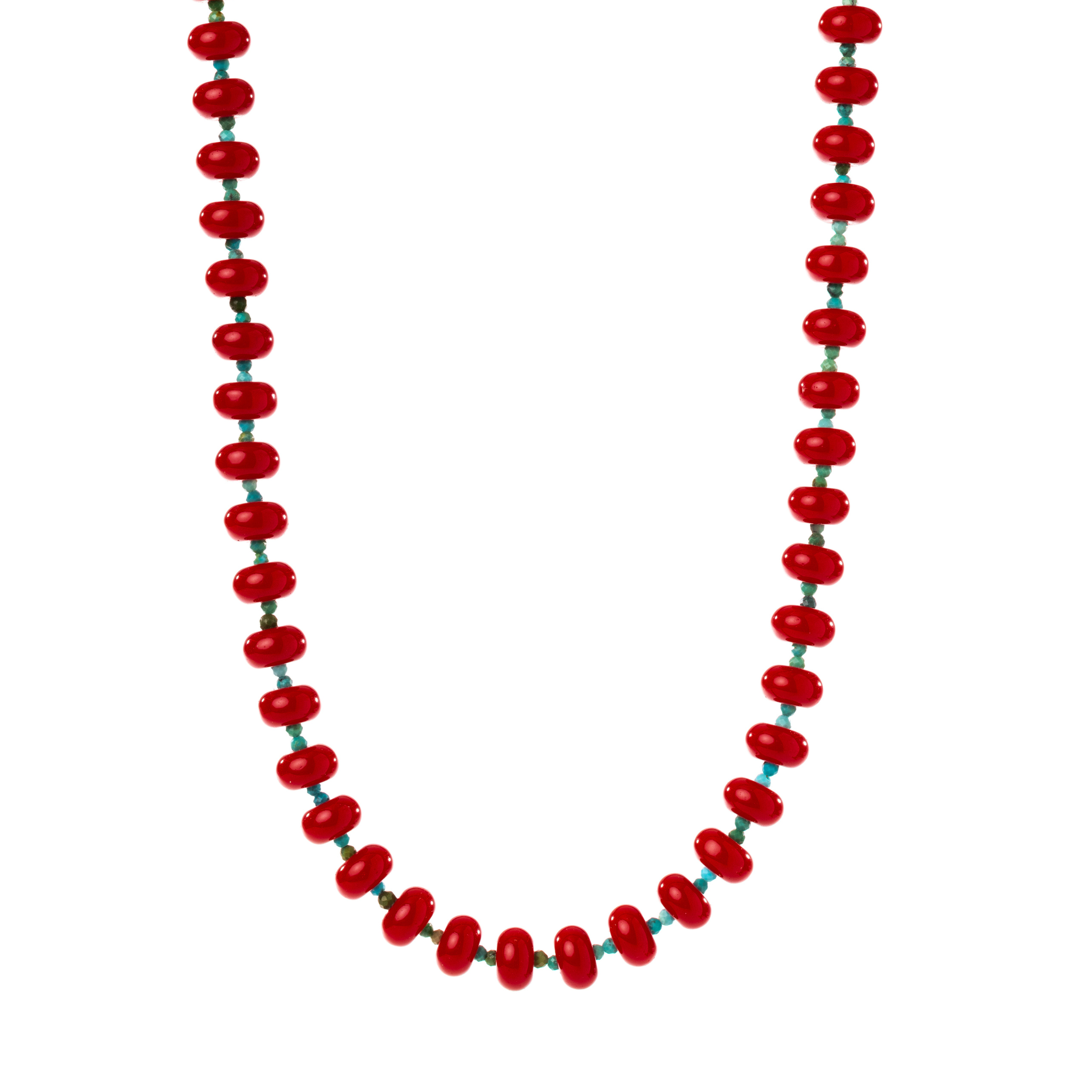 The Drea Necklace, Red Coral Jade & Turquoise